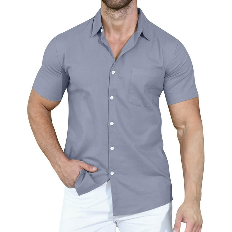 Men s Classic Regular Fit Button Down Short Sleeve Solid Color Dress Shirts M XXL Walmart