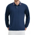 thumbnail image 1 of Men's Classic Regular Fit Solid Color Long Sleeves Business Golf Polo Shirt L Navy Blue, 1 of 6