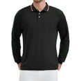 thumbnail image 1 of Men's Classic Regular Fit Solid Color Long Sleeves Business Golf Polo Shirt M Black, 1 of 6