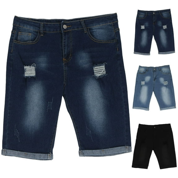 Men's Classic Relaxed Fit Denim Shorts Zipper Button Elastic Waist Casual Pocket Sports Shorts Pants Cargo Pocket Pants for Men Dark Blue