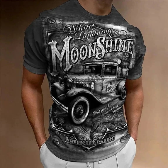 Men's Classic Retro Motorcycle 3D Print T-shirt Casual Extra Large Fashion Speed Dry Street Cycling Motorcycle T-shirt