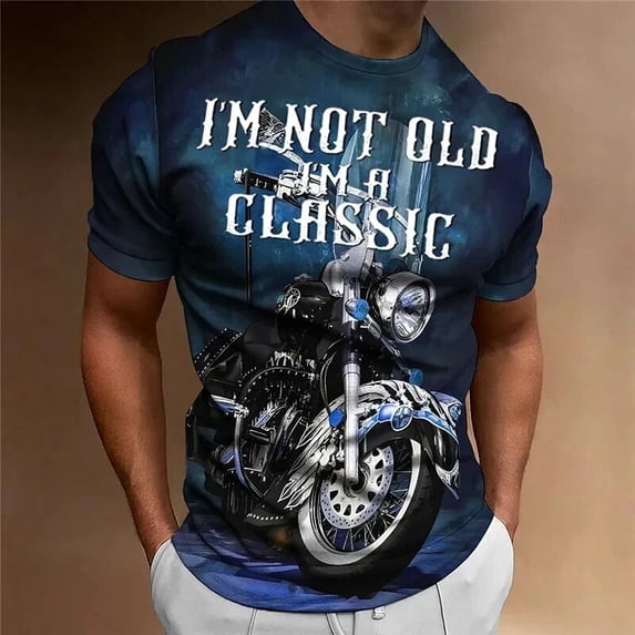 Men's Classic Retro Motorcycle 3D Print T-shirt Casual Extra Large Fashion Speed Dry Street Cycling Motorcycle T-shirt