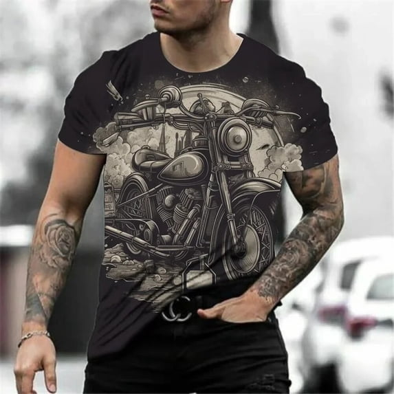 Men's Classic Retro Motorcycle 3D Print T-shirt Casual Extra Large Fashion Speed Dry Street Cycling Motorcycle T-shirt