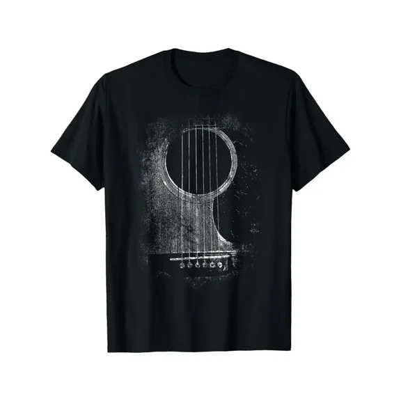 Men's Classic Rock & Roll Acoustic Guitar Graphic T-Shirt - Casual Comfy Cotton Crew Neck, Short Sleeve