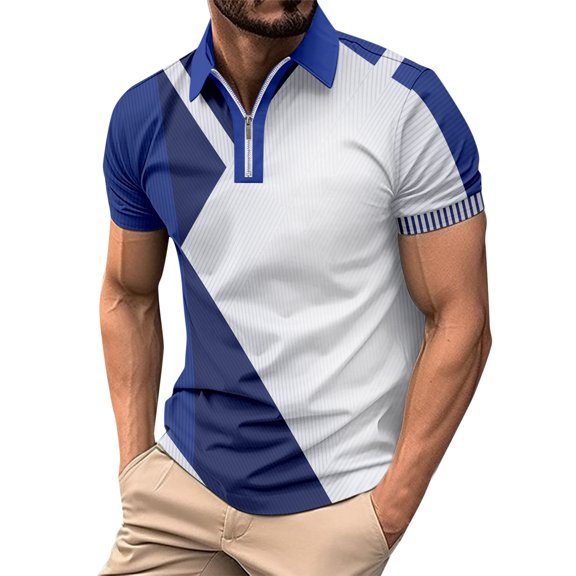 Men's Classic Short Sleeve Polo Shirt Zip Up Casual Summer Slim Fit T-Shirts