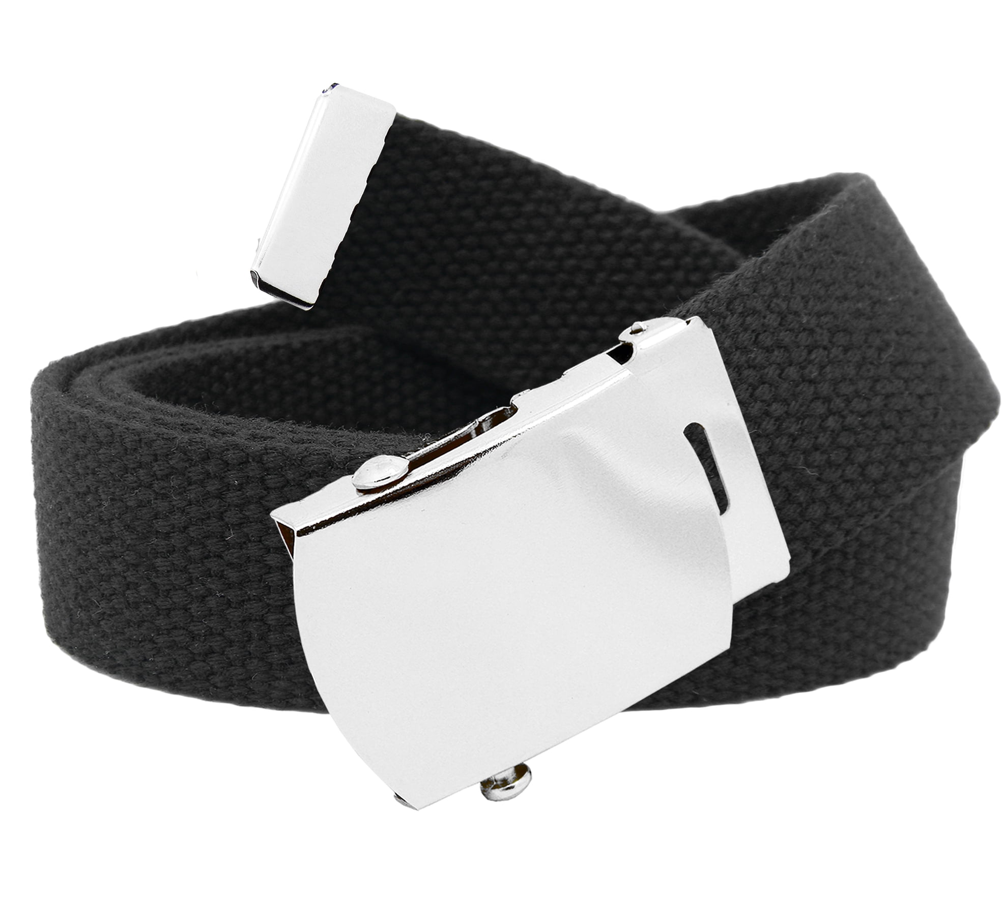 Men's Classic Silver Slider Military Belt Buckle with Canvas Web Belt Small  Black
