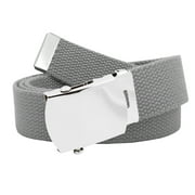 Mens Classic Silver Slider Military Belt Buckle with Canvas Web Belt Small Gray