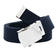 Mens Classic Silver Slider Military Belt Buckle with Canvas Web Belt Small Navy Blue