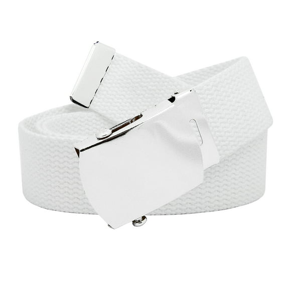 Men's Classic Silver Slider Military Belt Buckle with Canvas Web Belt Small White