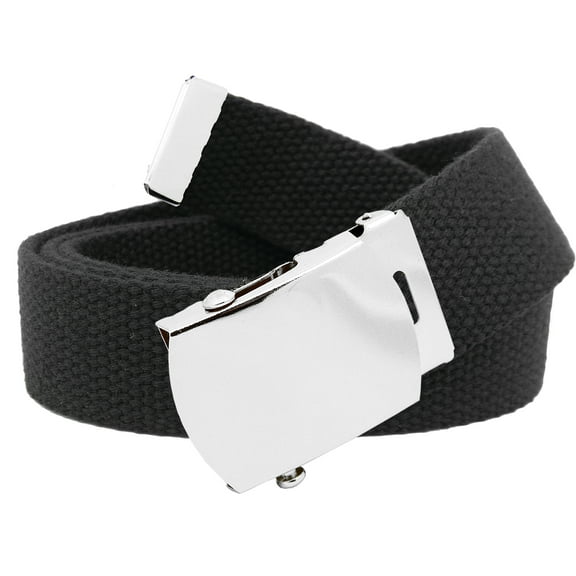 Men's Classic Silver Slider Military Belt Buckle with Canvas Web Belt X-Large Black