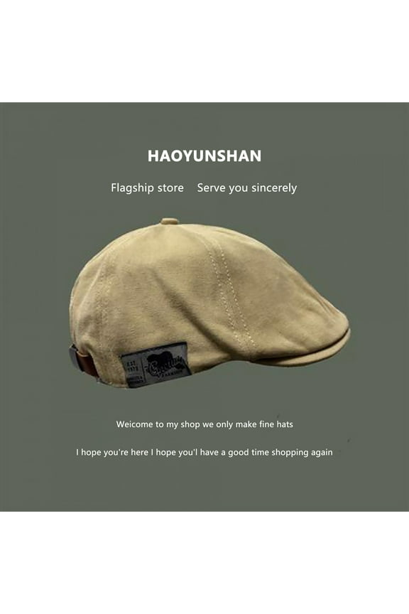 Men's Classic Slouchy Beret Hat, Vintage Cotton Painter Cap with Adjustable Snapback, French Style Casual Hat for Spring, Summer, Fall, Travel, and Artistic Outfits-Khaki