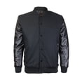 thumbnail image 1 of Men's Classic Snap Button Vintage Baseball Letterman Varsity Jacket (Black,L), 1 of 2