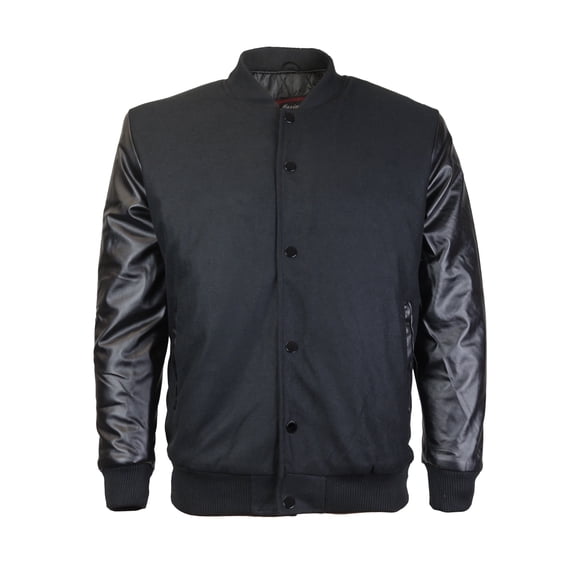 Men's Classic Snap Button Vintage Baseball Letterman Varsity Jacket (Black,S)