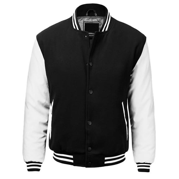 Men's Classic Snap Button Vintage Baseball Letterman Varsity Jacket (Black White,2XL)