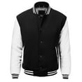 thumbnail image 1 of Men's Classic Snap Button Vintage Baseball Letterman Varsity Jacket (Black White,M), 1 of 6