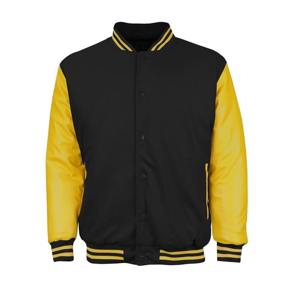 Men's Classic Snap Button Vintage Baseball Letterman Varsity Jacket (Black Yellow, 4XL)