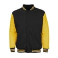 thumbnail image 1 of Men's Classic Snap Button Vintage Baseball Letterman Varsity Jacket (Black Yellow, S), 1 of 2