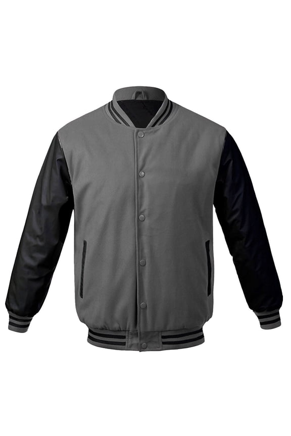 Men's Classic Snap Button Vintage Baseball Letterman Varsity Jacket (Gray Black,2XL)