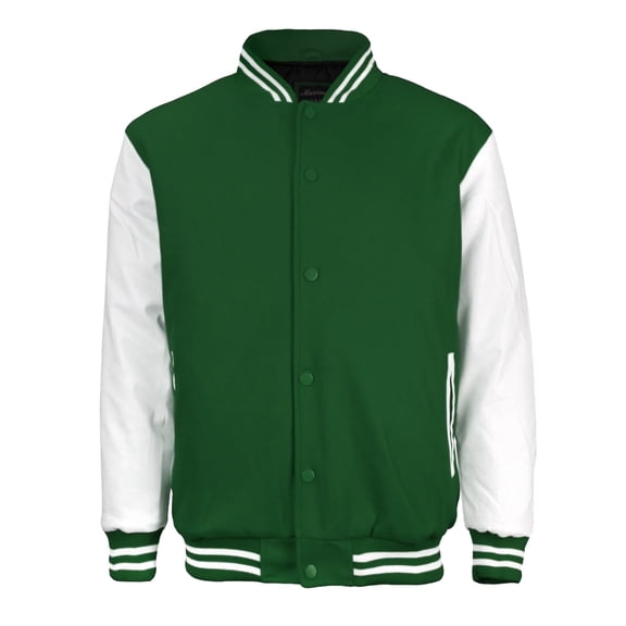 Men's Classic Snap Button Vintage Baseball Letterman Varsity Jacket (Green White, XL)