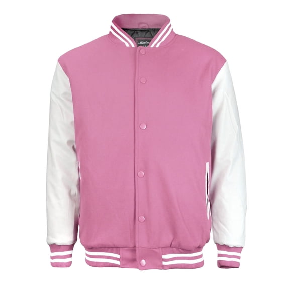 Men's Classic Snap Button Vintage Baseball Letterman Varsity Jacket (Pink White, 2XL)