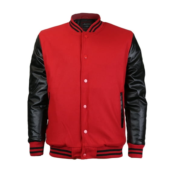 Men's Classic Snap Button Vintage Baseball Letterman Varsity Jacket (Red Black, 4XL)