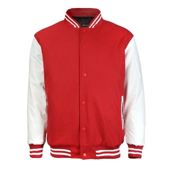 Men's Classic Snap Button Vintage Baseball Letterman Varsity Jacket (Red White,2XL)