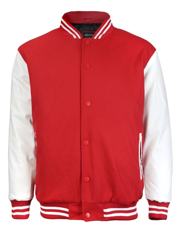 Men's Classic Snap Button Vintage Baseball Letterman Varsity Jacket (Red White,L)