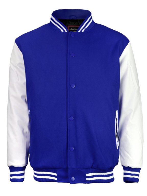 Men's Classic Snap Button Vintage Baseball Letterman Varsity Jacket (Royal Blue White,L)
