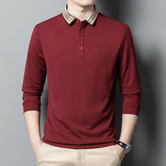 Men's Classic Solid Color Simple Versatile Polo Long Sleeve T-shirt