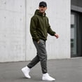 thumbnail image 1 of Men's Classic Solid Fleece Pullover Hoodie, Drawstring Hooded Sweatshirt with Kangaroo Pocket, for Fall Winter Daily Casual Wear Army Green L, 1 of 5