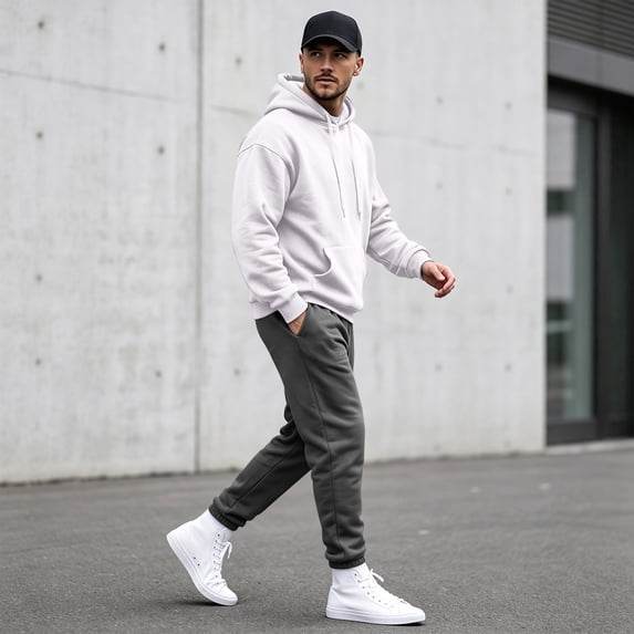 Men's Classic Solid Fleece Pullover Hoodie, Drawstring Hooded Sweatshirt with Kangaroo Pocket, for Fall Winter Daily Casual Wear White XXXL