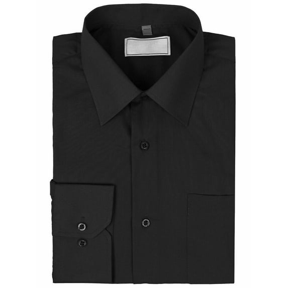 Men's Classic Solid Long Sleeve Barrel Cuff Dress Shirt (Black, 4XL 34/35)
