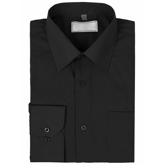 Men's Classic Solid Long Sleeve Barrel Cuff Dress Shirt (Black, XL 36/37)