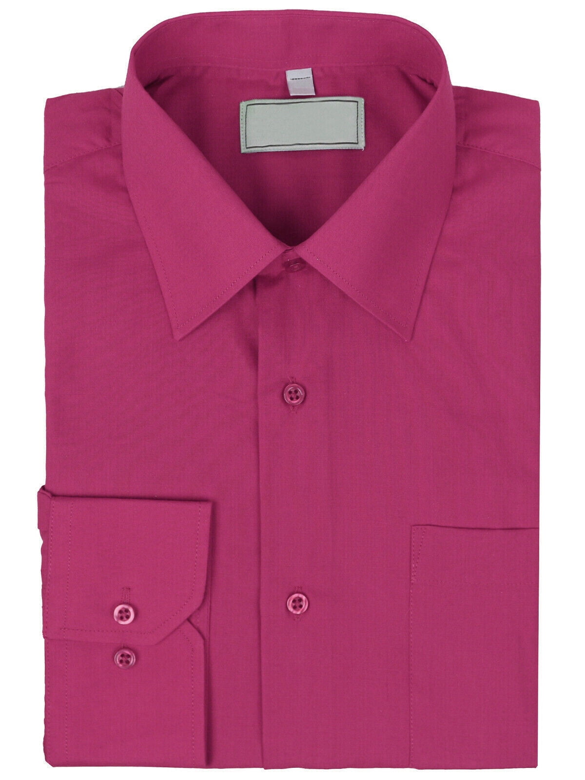 Men's Classic Solid Long Sleeve Barrel Cuff Dress Shirt (Fuschia, L 36/37) Men's Classic Solid Long Sleeve Barrel Cuff Dress Shirt (Fuschia, L 36/37)