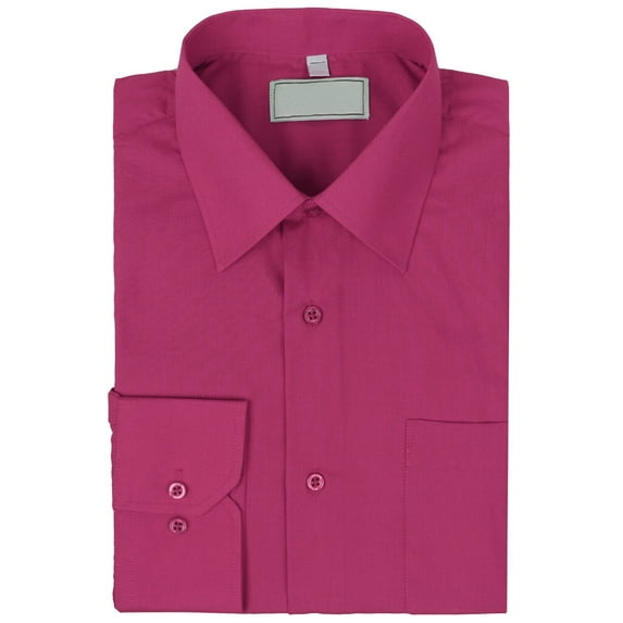 Men's Classic Solid Long Sleeve Barrel Cuff Dress Shirt (Fuschia, XL 34/35)