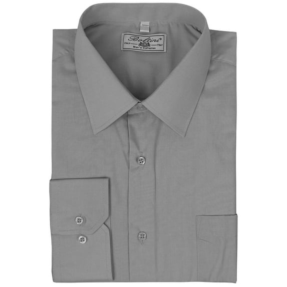 Men's Classic Solid Long Sleeve Barrel Cuff Dress Shirt (Grey, 2XL 36/37)