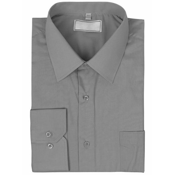 Men's Classic Solid Long Sleeve Barrel Cuff Dress Shirt (Grey, XL 34/35)