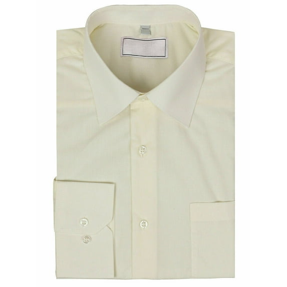 Men's Classic Solid Long Sleeve Barrel Cuff Dress Shirt (Ivory, XL 32/33)
