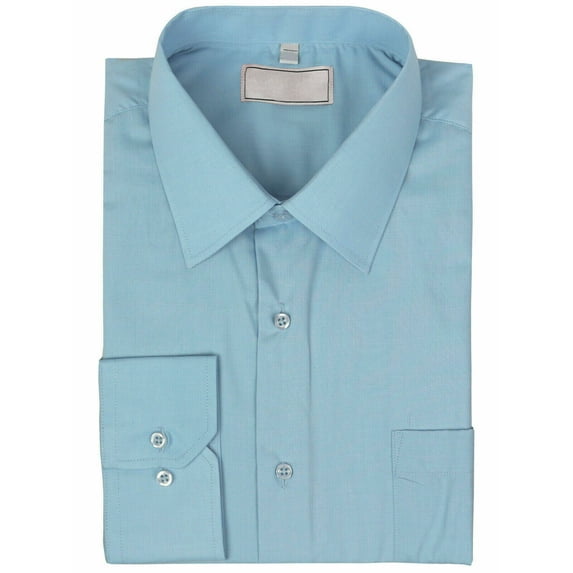 Men's Classic Solid Long Sleeve Barrel Cuff Dress Shirt (Light Blue, Medium 34/35)