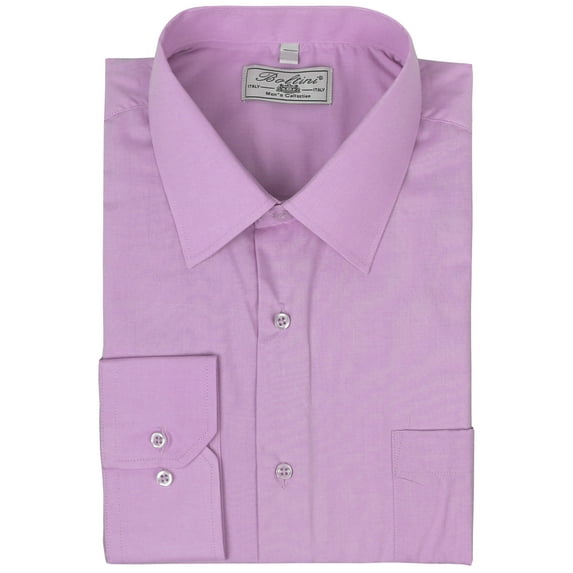 Men's Classic Solid Long Sleeve Barrel Cuff Dress Shirt (Lilac, XL 32/33)