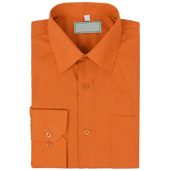 Men's Classic Solid Long Sleeve Barrel Cuff Dress Shirt (Orange, 3XL 34/35)