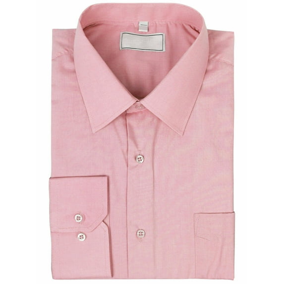 Men's Classic Solid Long Sleeve Barrel Cuff Dress Shirt (Pink, Large 34/35)