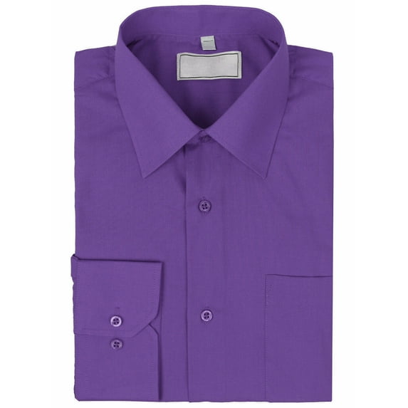 Men's Classic Solid Long Sleeve Barrel Cuff Dress Shirt (Purple, M 34/35)