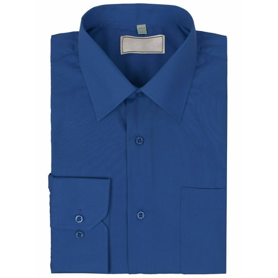 Men's Classic Solid Long Sleeve Barrel Cuff Dress Shirt (Royal Blue, XL 34/35)