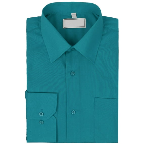 Men's Classic Solid Long Sleeve Barrel Cuff Dress Shirt (Teal,, 4XL 36/37)
