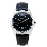 Mens Classic Stainless Steel Black Leather Watch MTP1370L-1A