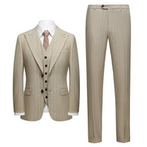 Men's Classic Stripe 3-Piece Gray Suit for Elegant Business, Two-Button Wedding, Prom Tuxedo Jacket, Vest and Pants