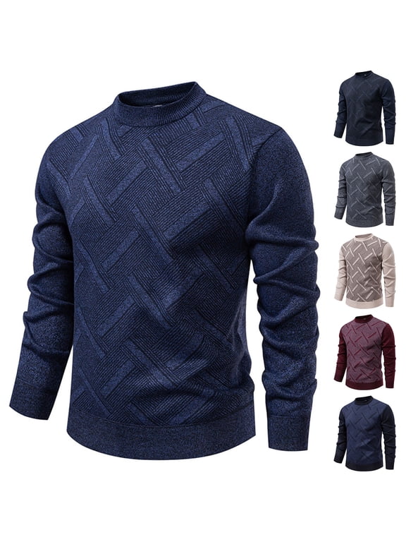 Men's Classic Striped Knit Sweater Round Neck Loose Fit Casual Long Sleeve Pullover Warm Knitwear Soft Cozy Fashion Top For Daily Lounge Travel Essential | JASKFLY,Beige L