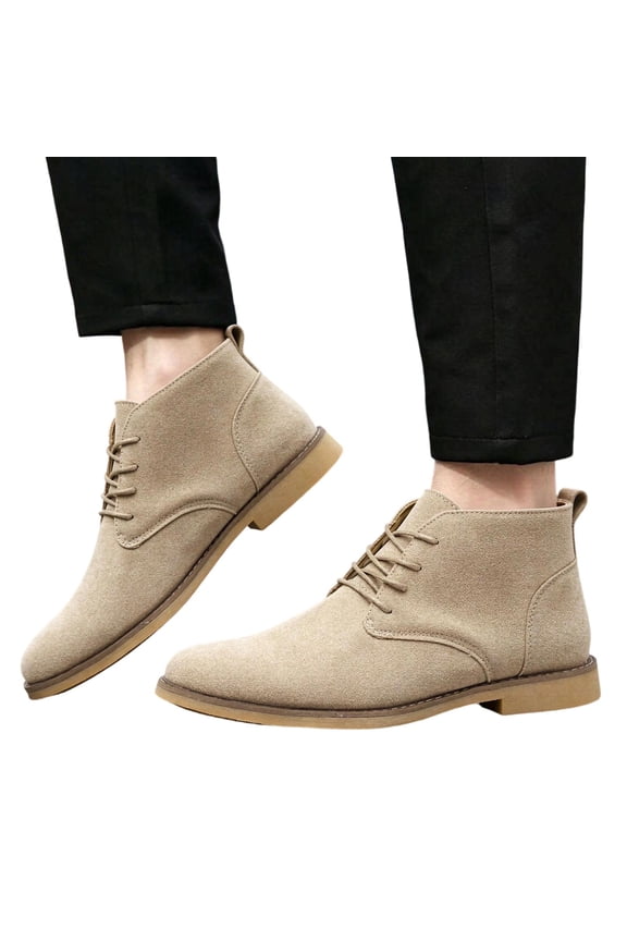 Men's Classic Suede Dress Chukka Boots Classic Lace up Low Heel Ankle Boots Comfortable Non Slip Booties for Work Driving