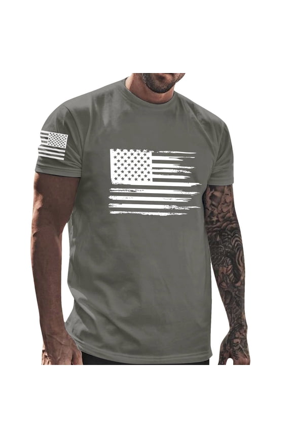 Men's Classic T-Shirt 4th of July Blouse 100 Cotton Tops American Flags Printed Tee Short Sleeve Tshirt Round Neck Blouses Soft Fitted Shirts Summer Pullover Sweater Patriot Clothes